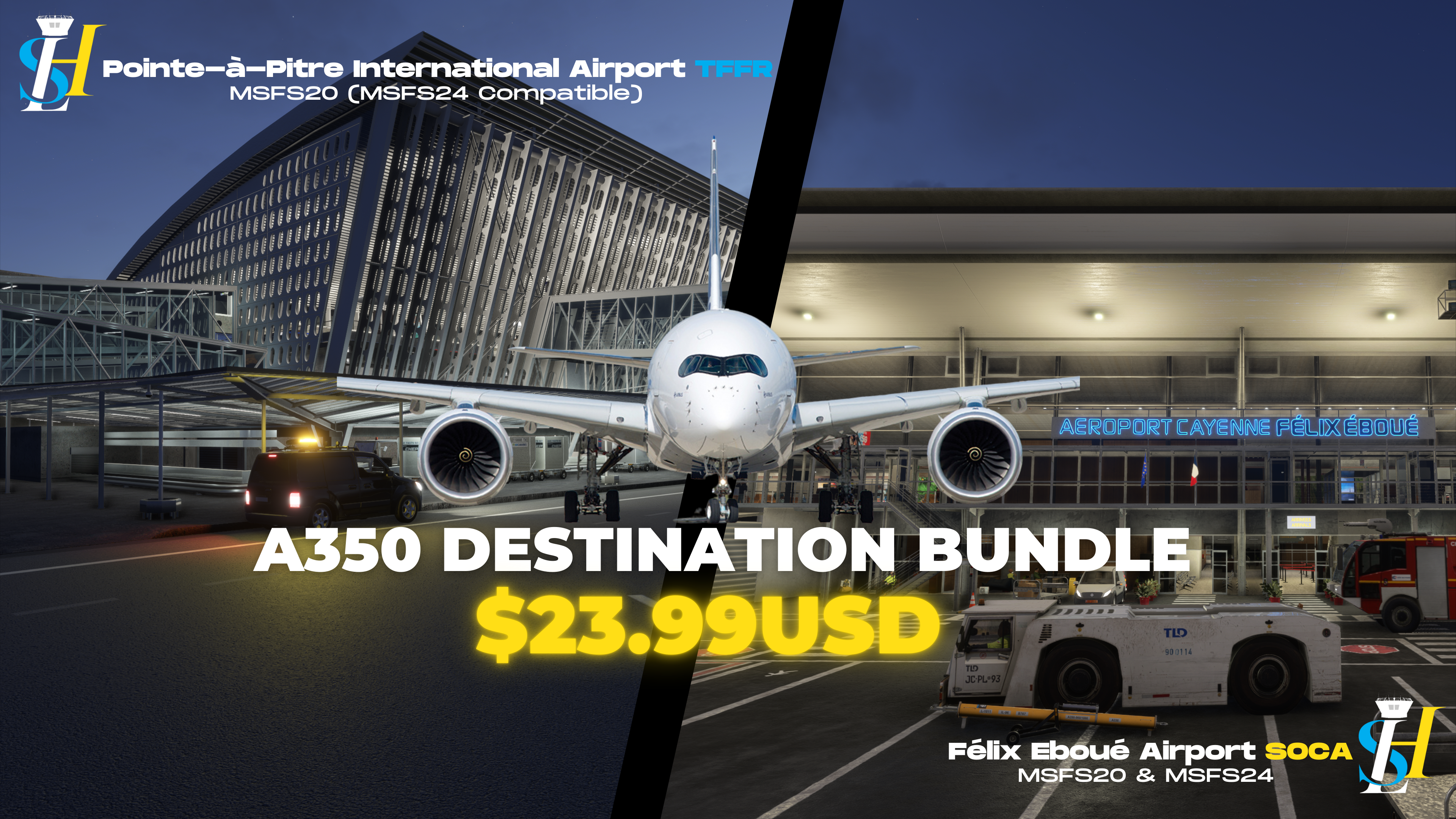 SOCA and TFFR A350 Bundle - Cayenne Félix Éboue and Pointe Pitre Intl- MSFS20/24